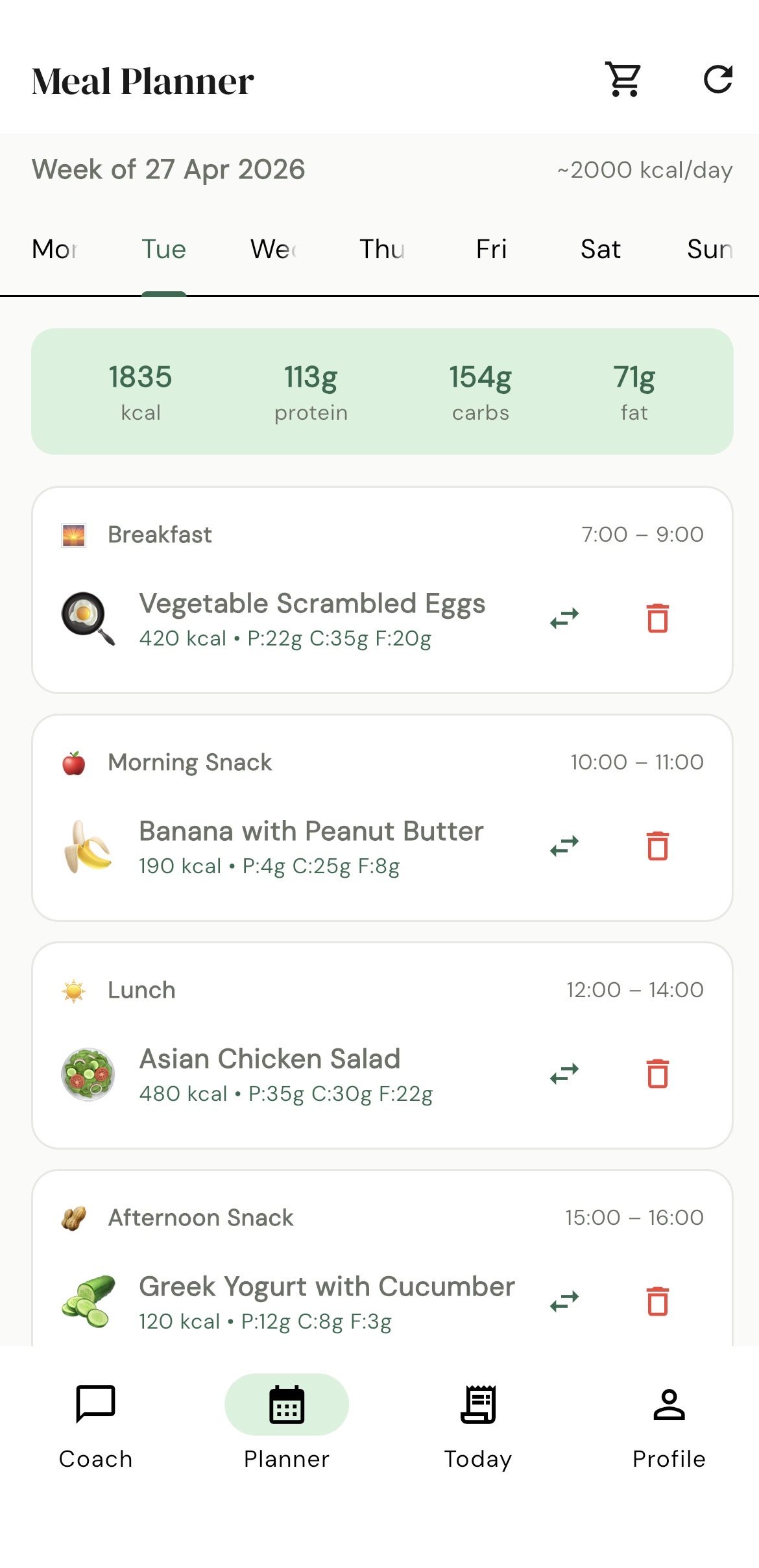 NourWell Tracker Screen